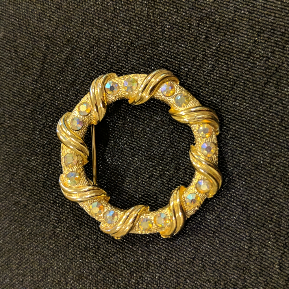 Gold Plated Scatter Brooch with Rhinestones